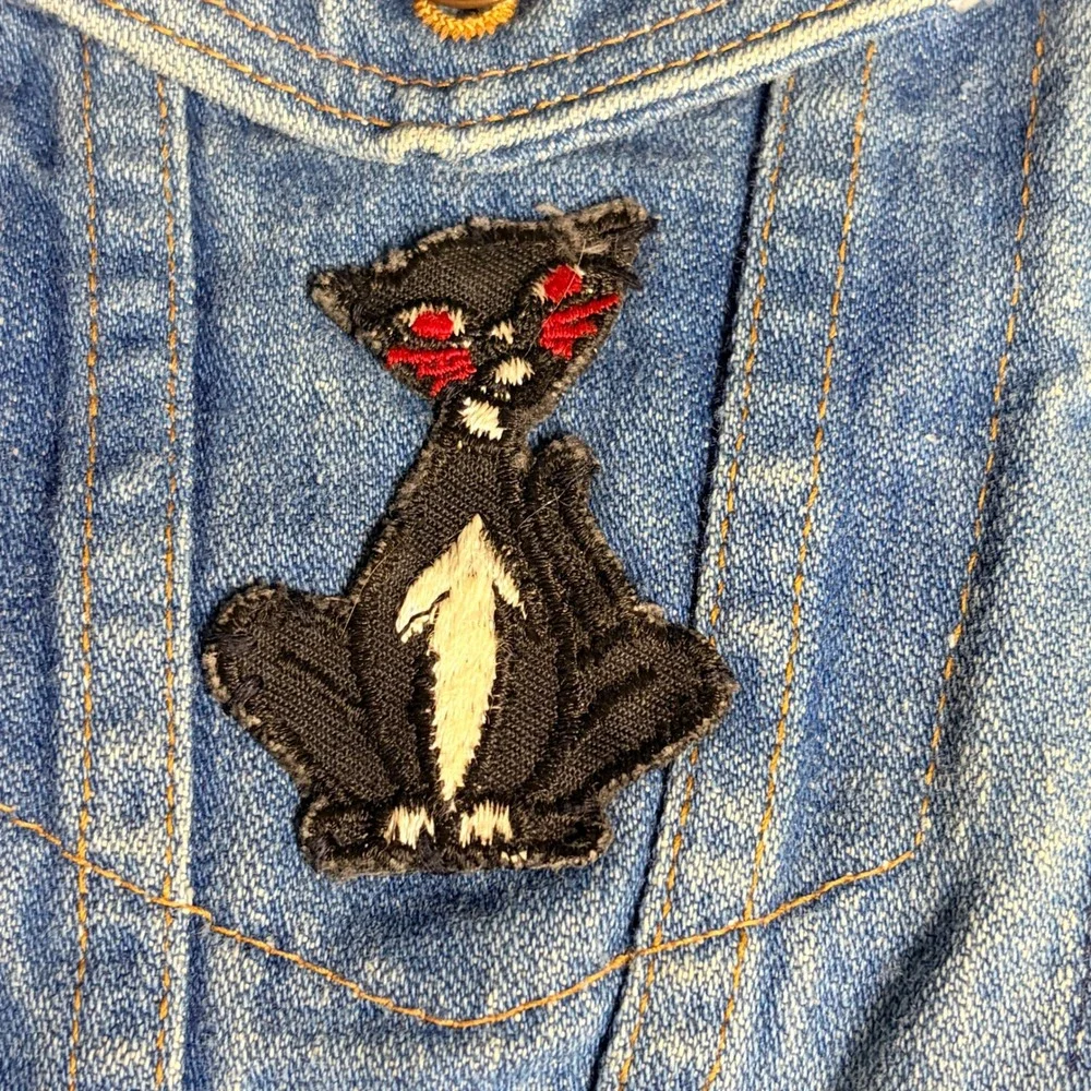 Vintage Wrangler Kids Denim Jacket Blue Patches Rainbow Canada Dry Made in USA